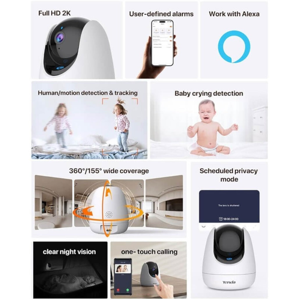 A Photo Of Tenda IP Camera CP3 - 2K 3MP WiFi 6 - 360 Degree Tilt Indoor