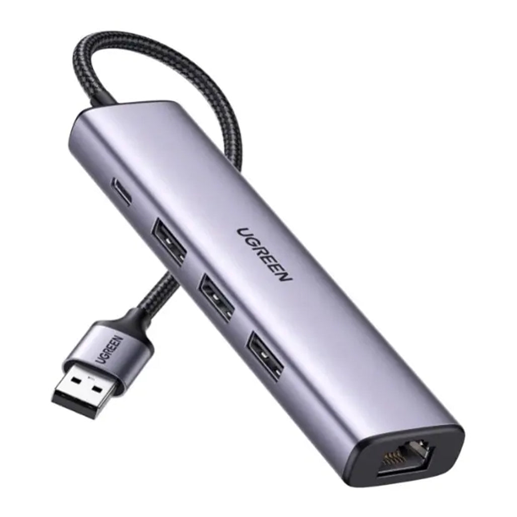 A Photo Of UGREEN 60554 USB 3.0 to Ethernet Adapter – 5-in-1 Multiport Hub with Gigabit Ethernet, 3 USB 3.0 Ports, and Type-C Power Supply