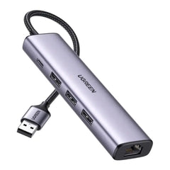 A Photo Of UGREEN 60554 USB 3.0 to Ethernet Adapter – 5-in-1 Multiport Hub with Gigabit Ethernet, 3 USB 3.0 Ports, and Type-C Power Supply