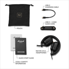 A Photo Of Marshall Milton A.N.C. Wireless Noise-Canceling On-Ear Headphones - Black