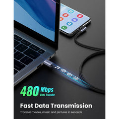A Photo Of Ugreen 50942 Angled USB-C Male To USB2.0 A Male 3A Data Cable Black 2M