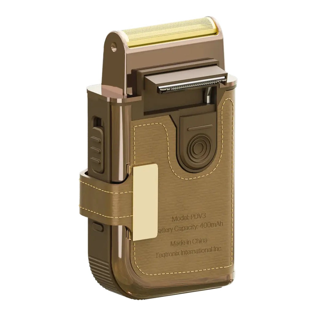 A Photo Of Porodo Clavis Multi-Functional Shaver Kit with Built-In Trimmer & Mirror - Brown