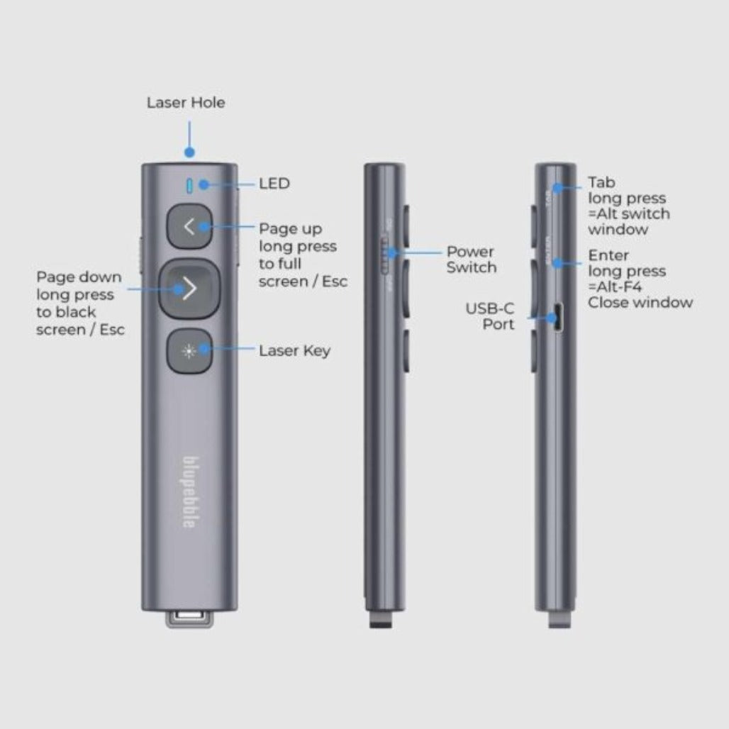 A Photo Of Blupebble Wand BT Remote Presenter - BP-WANDBT-GY-SD26-J