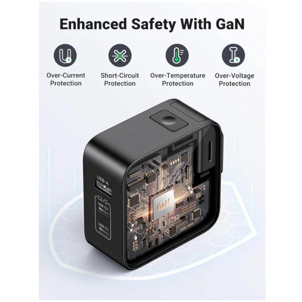 A Photo Of Ugreen 65W GaN Travel Charger – 3-Port Fast Charging Adapter with International Plugs