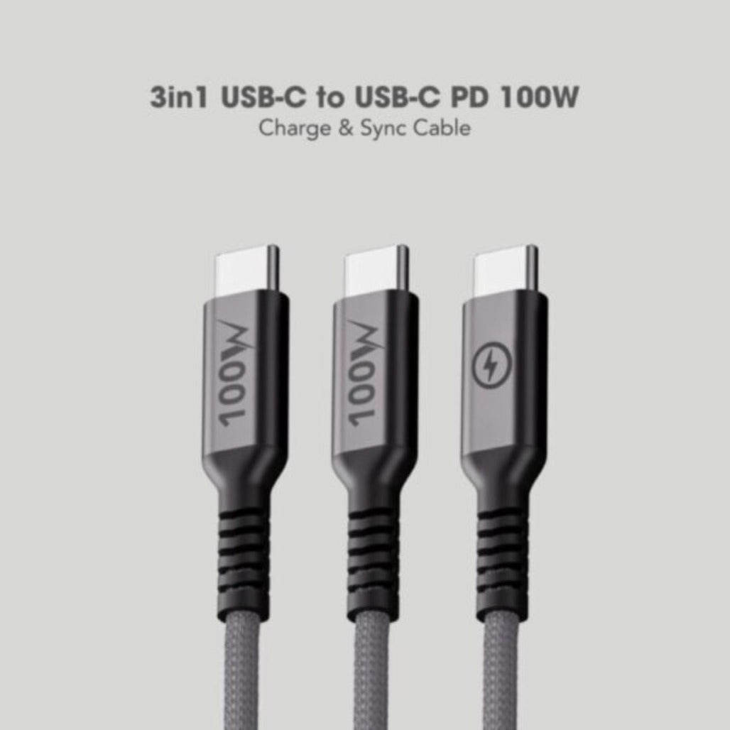 A Photo Of Blupebble PowerFlow 3in1 PD 100W USB-C to USB-C - BP-PFUSBC1.2M100W-BK-SD26-J