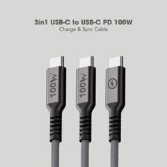 A Photo Of Blupebble PowerFlow 3in1 PD 100W USB-C to USB-C - BP-PFUSBC1.2M100W-BK-SD26-J