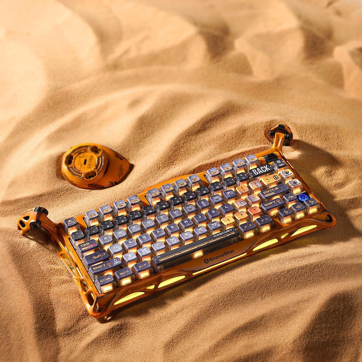 A Photo Of GravaStar Mercury K1 Pro Wireless Mechanical Gaming Keyboard – 75% Layout, Yellow Handcrafted Battle-Worn Design, RGB, Tri-Mode, Kailh Speedy Mint Switches