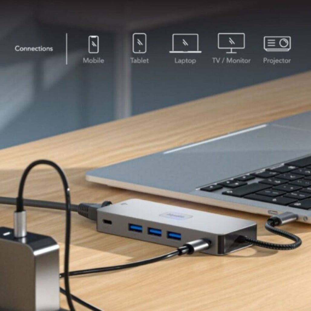 A Photo Of Blupebble C10 Multi Hub 4K | Ultra HD - 10 in 1 Aluminum USB-C Hub - BP-C10USBCHUB10IN1-GY-SD26-J