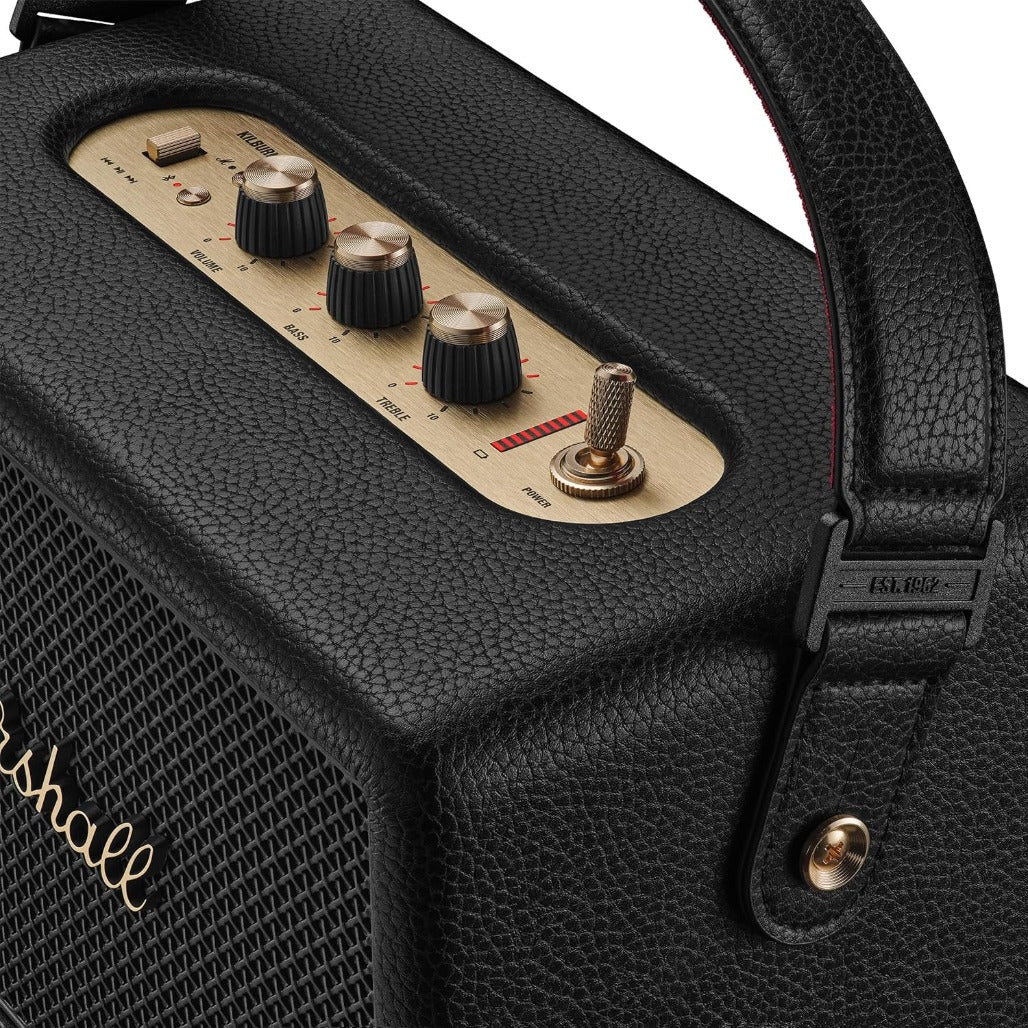 A Photo Of Marshall Kilburn III Portable Bluetooth Speaker - Black & Brass