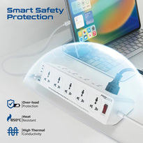 Promate PowerMatrix2-5M - 10AC Socket Space Efficient Power Strip with Multiple Fast Charging USB Ports