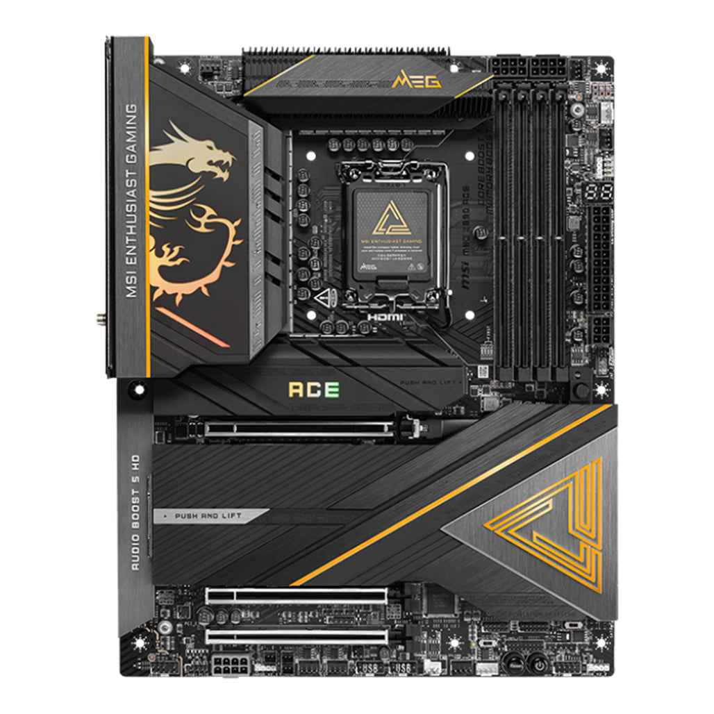 A Photo Of MSI MEG Z890 ACE Motherboard – Intel® Core™ Ultra, DDR5 9200+, Wi-Fi 7, PCIe 5.0, Thunderbolt™ 4, 10G LAN