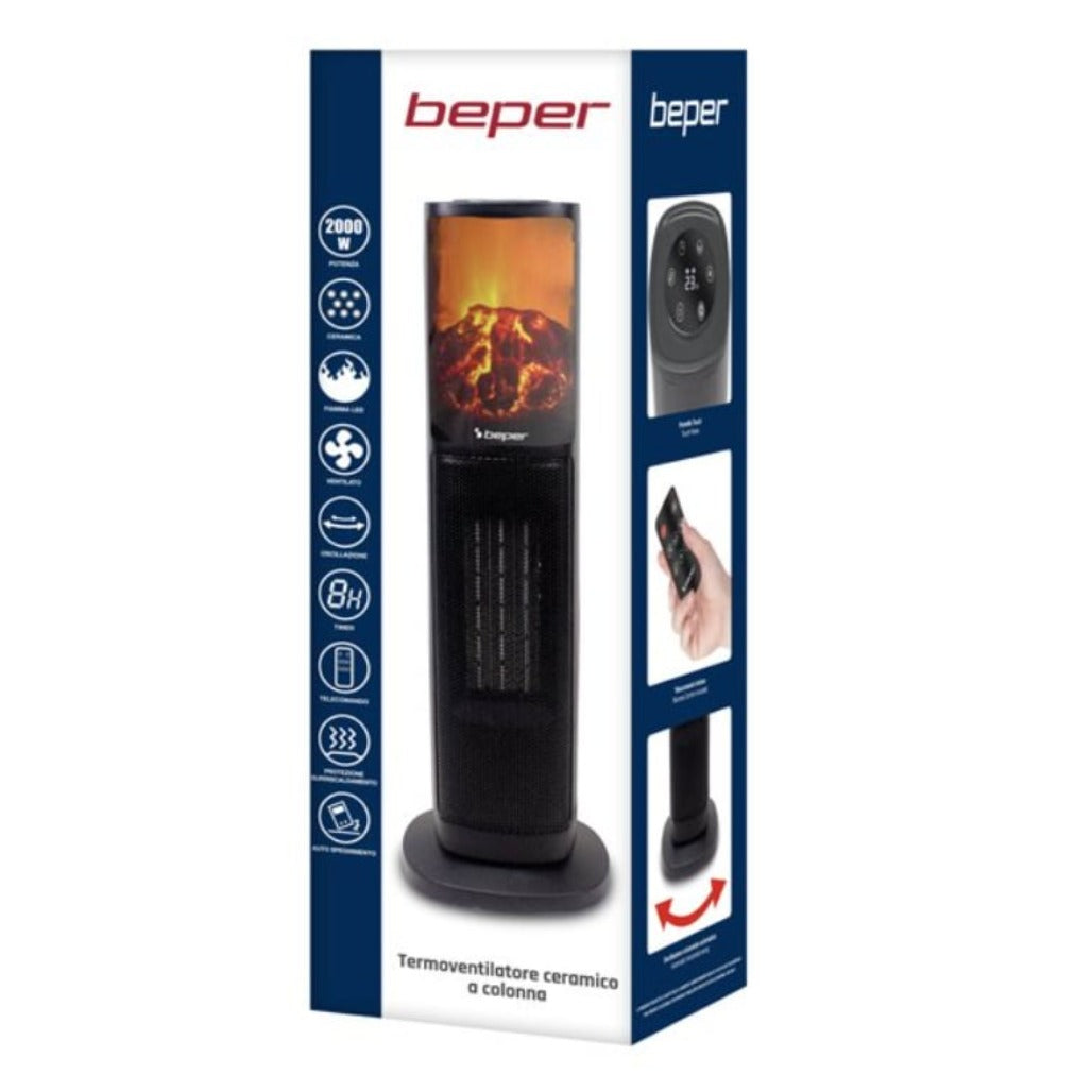 A Photo Of Beper Ptc Tower Fan Heater Led Flame - P203TER010