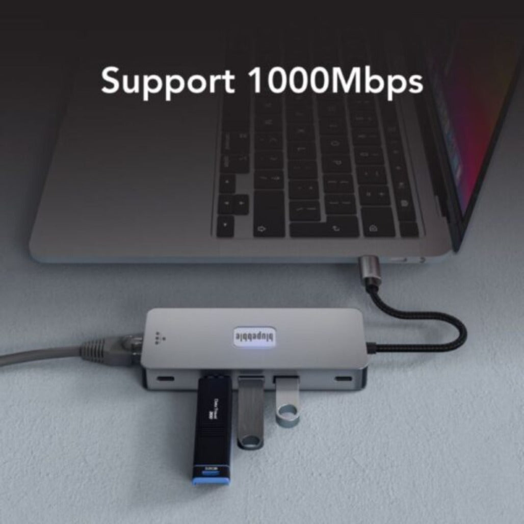 A Photo Of Blupebble C10 Multi Hub 4K | Ultra HD - 10 in 1 Aluminum USB-C Hub - BP-C10USBCHUB10IN1-GY-SD26-J