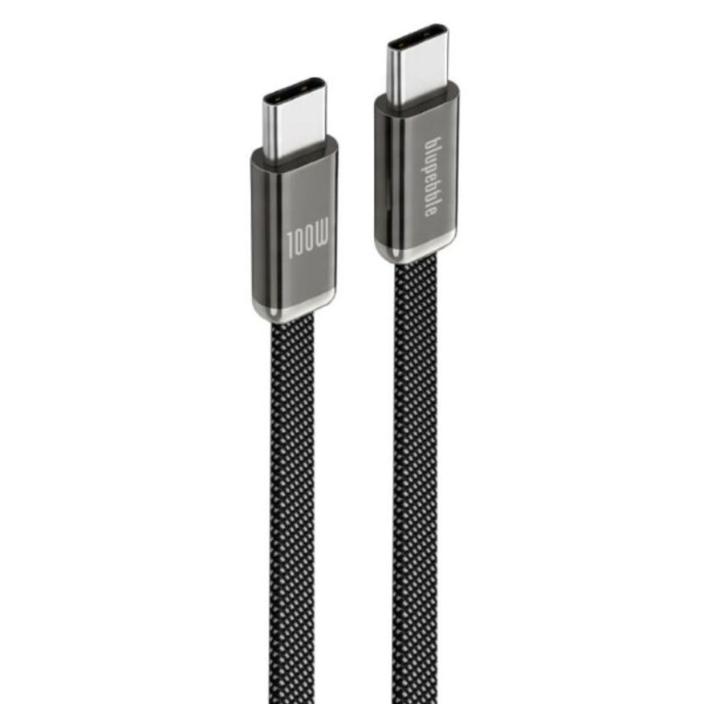 A Photo Of Blupebble POWERFLOW PD USB-C to USB-C Charge & Sync Flat Braided Cable - BP-PFFLAT1.2M100W-GY-SD26-J