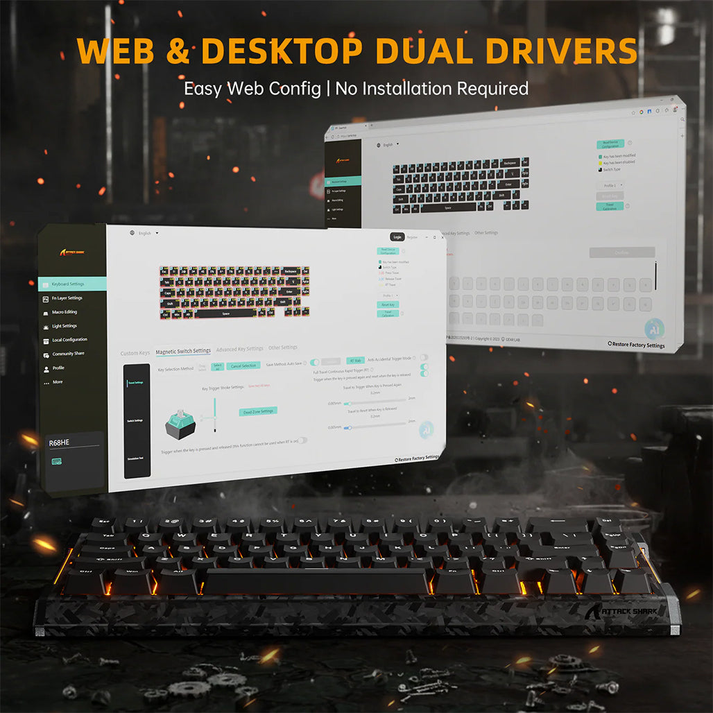 A Photo Of ATTACK SHARK R68 HE Carbon Fiber Rapid Trigger Keyboard – 60% Wired 8KHz Magnetic Gaming Keyboard