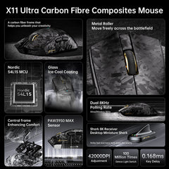A Photo Of ATTACK SHARK X11 ULTRA Carbon Fiber Wireless 8K Gaming Mouse – 63g PAW3950MAX Esports Mouse