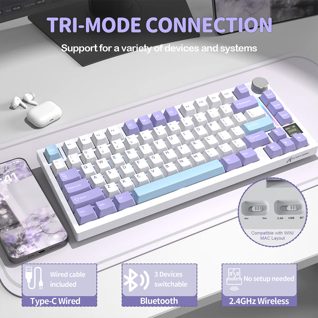 A Photo Of Attack Shark X820 Ultra - 75% Tri-Mode Gasket Wireless Mechanical Gaming Keyboard