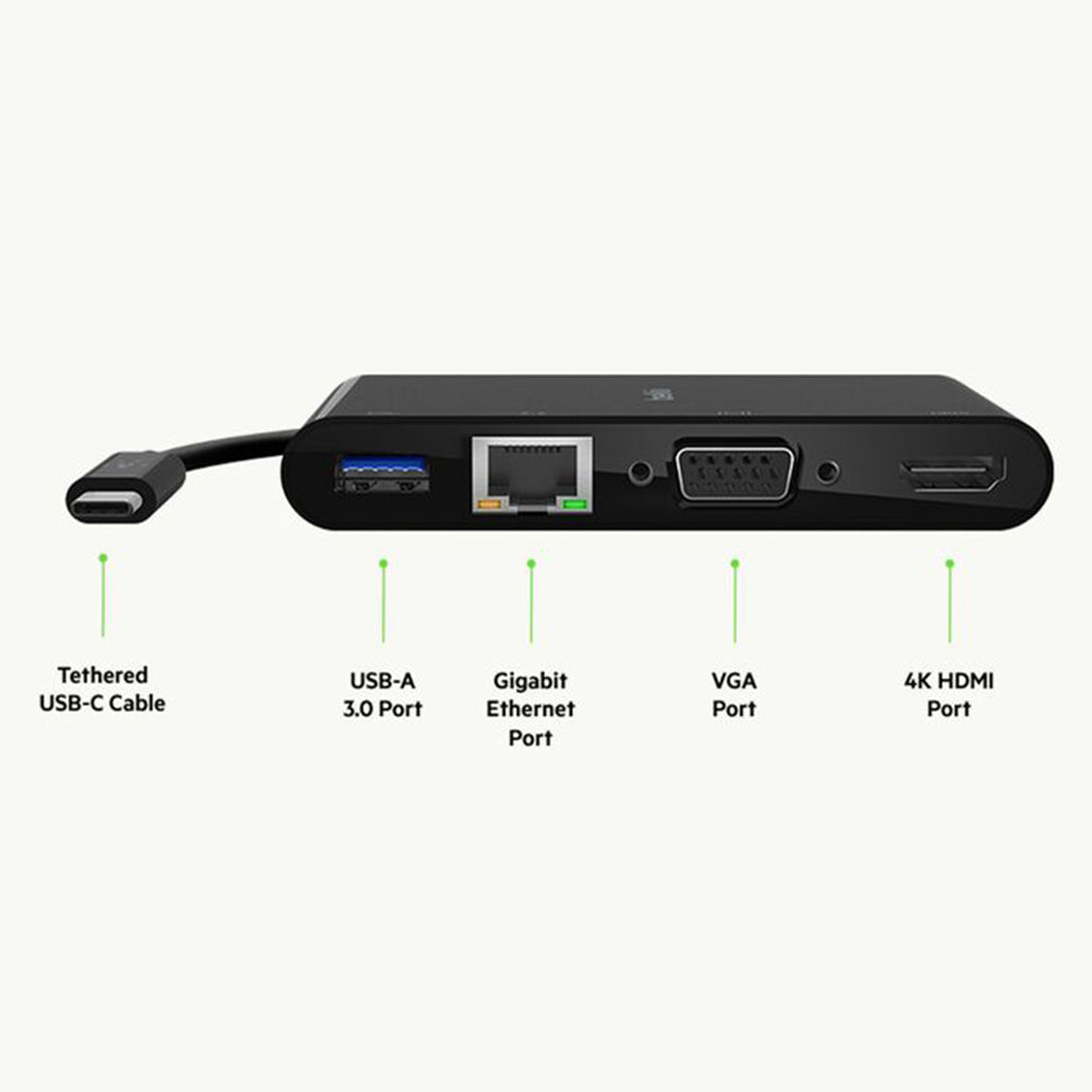 A Photo Of Belkin USB-C 4-in-1 Hub with 4K HDMI, VGA, Ethernet & USB-A – Universal Multiport Adapter for Mac & Windows