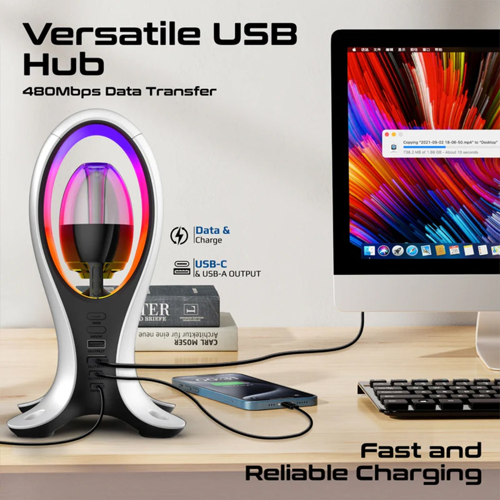A Photo Of Promate Alpha-X - High-Fidelity TWS RGB Speaker with Headphone Stand & USB Hub