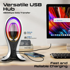 A Photo Of Promate Alpha-X - High-Fidelity TWS RGB Speaker with Headphone Stand & USB Hub