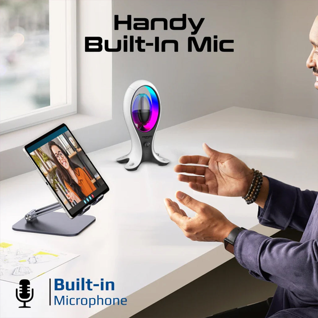 A Photo Of Promate Alpha-X - High-Fidelity TWS RGB Speaker with Headphone Stand & USB Hub