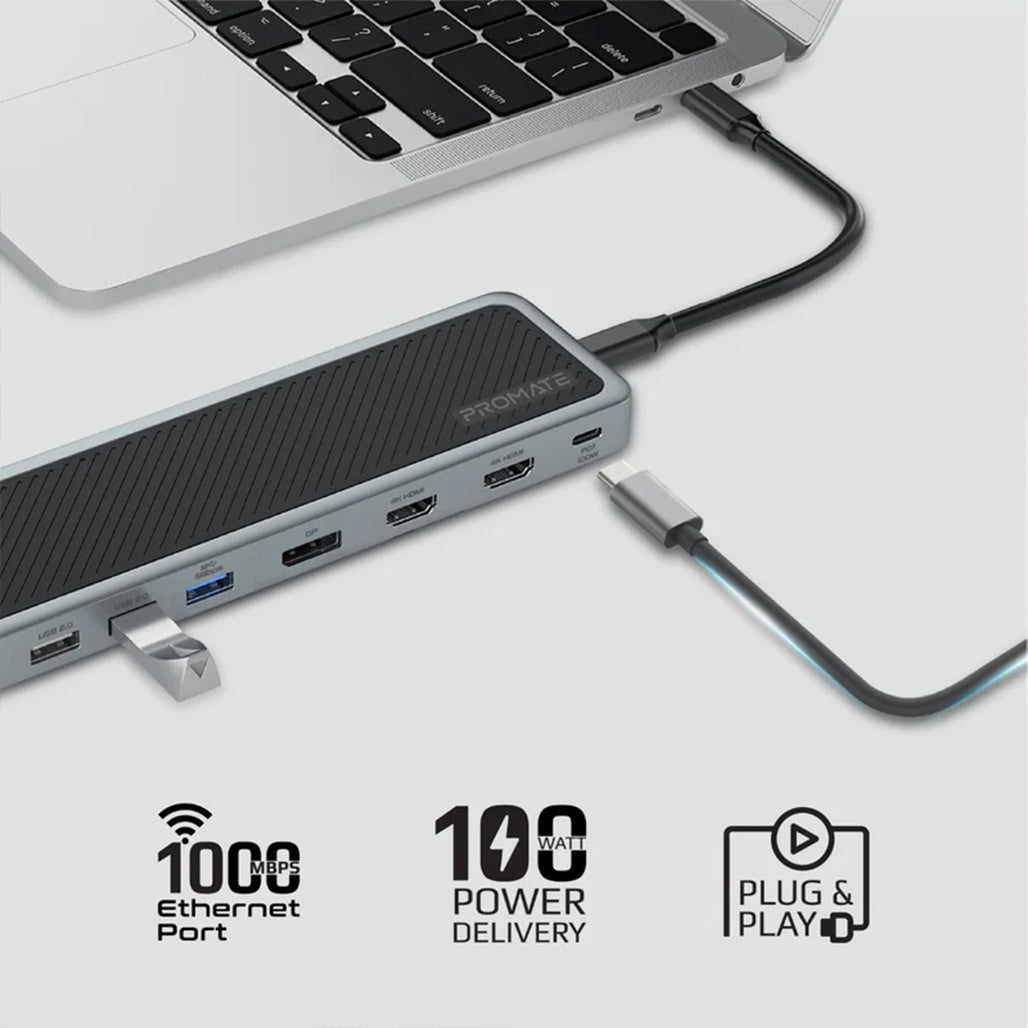 A Photo Of Promate 4K@60Hz Triple Display Multi-Port USB-C Docking Station