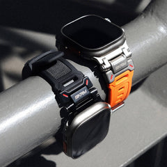 A Photo Of Skinarma Watch Band, TITON Ultra Custom-designed Stainless Steel Strap for Apple Watch 49mm | 45mm | 44mm (Black)