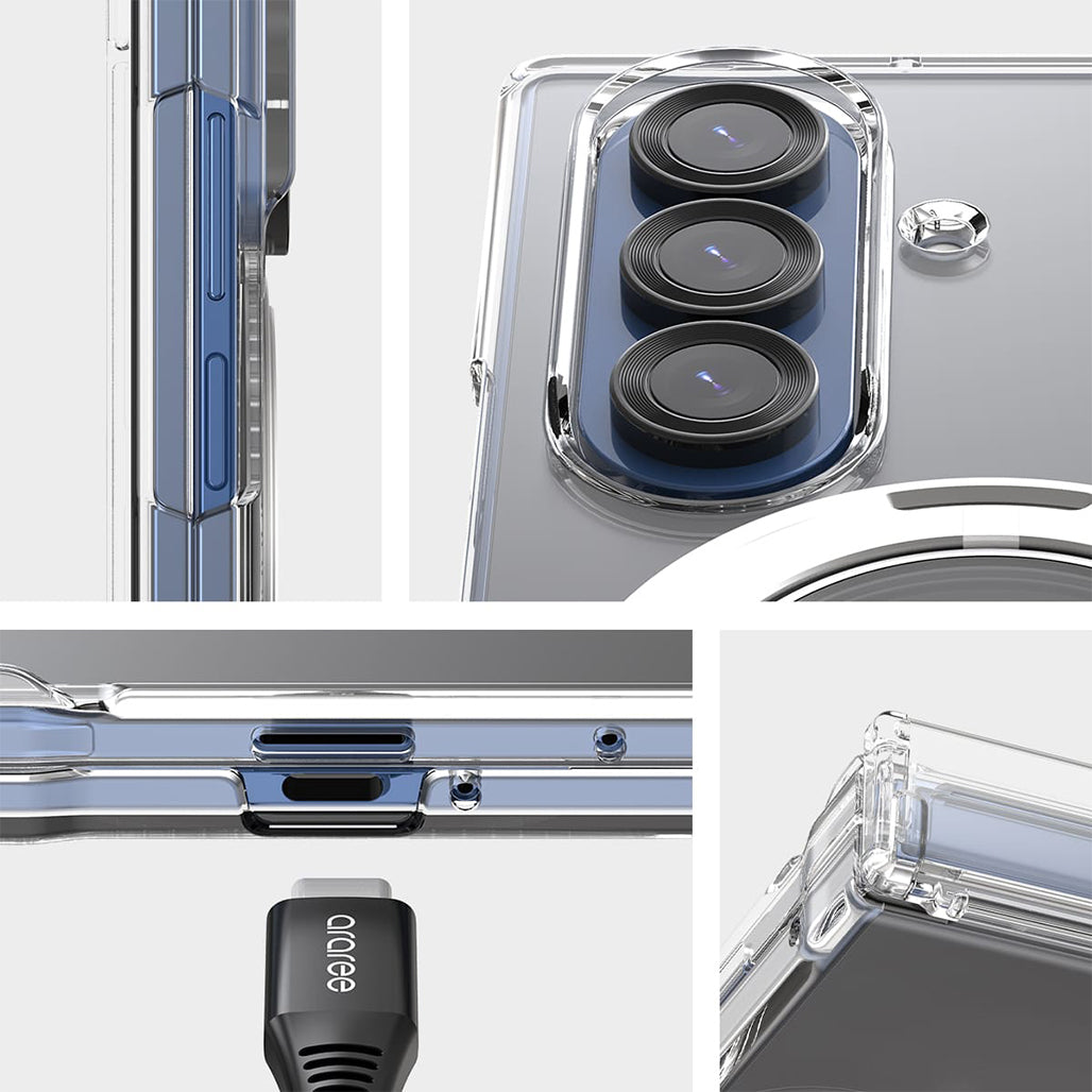A Photo Of Araree Nukin 360 M Stand Case for Samsung Galaxy Z Fold 7- 360° Rotating MagSafe Kickstand – Clear