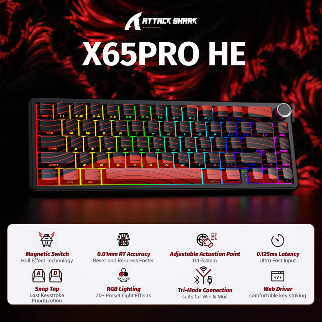 A Photo Of Attack Shark X65 PRO HE - Wireless Rapid Trigger Magnetic Gaming Keyboard