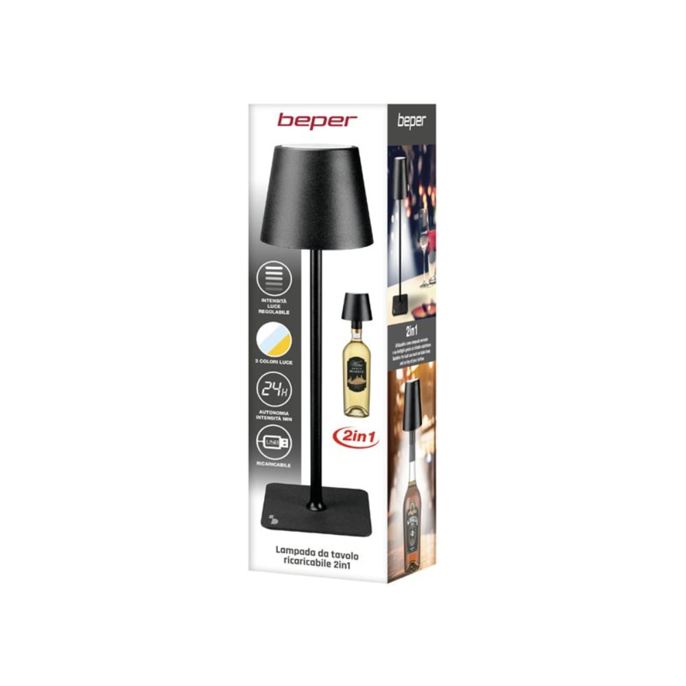 A Photo Of Beper Rechargeable Table Lamp 2 In 1 - BEP-P201UTP111
