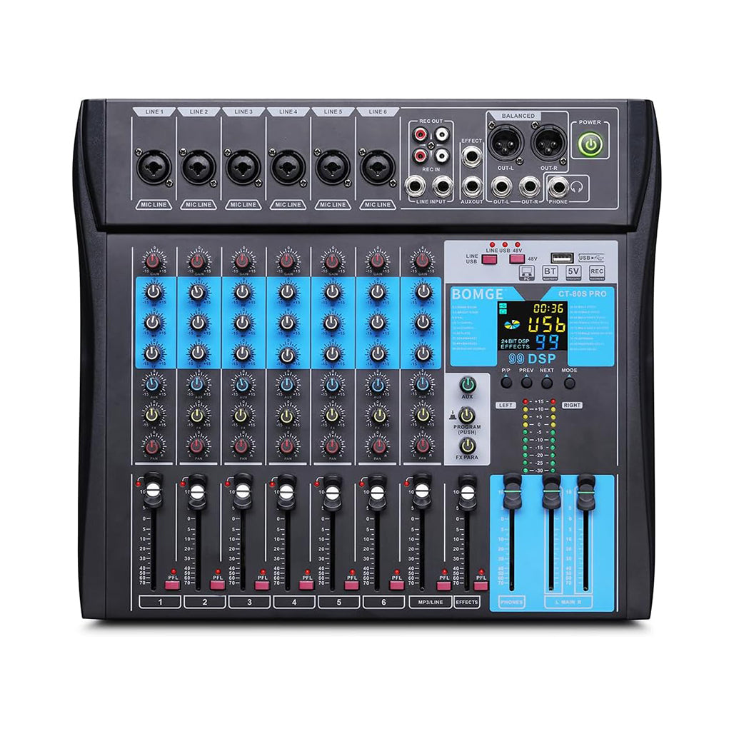 A Photo Of BOMGE 8-Channel Professional Audio Mixer Console – Studio & DJ Sound Board Interface