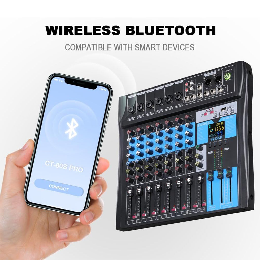 A Photo Of BOMGE 8-Channel Professional Audio Mixer Console – Studio & DJ Sound Board Interface