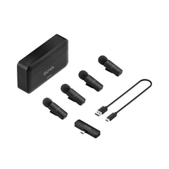 A Photo Of BOYA BY-V4U 4-Channel Wireless Microphone System – Noise-Canceling Lavalier Mic for iOS, USB-C, and 3.5mm Devices