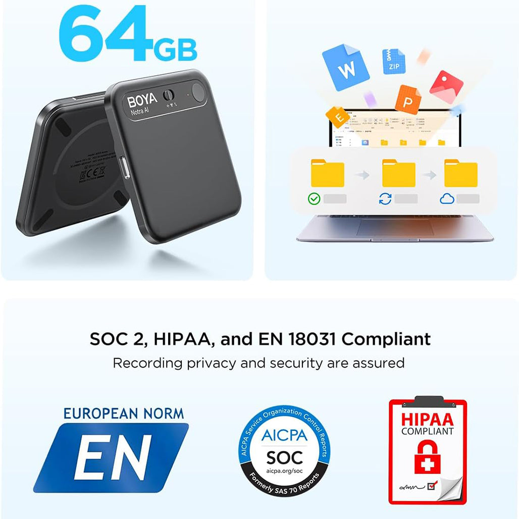 A Photo Of BOYA Notra AI Voice Recorder – Smart Transcription Device with ChatGPT & Gemini AI