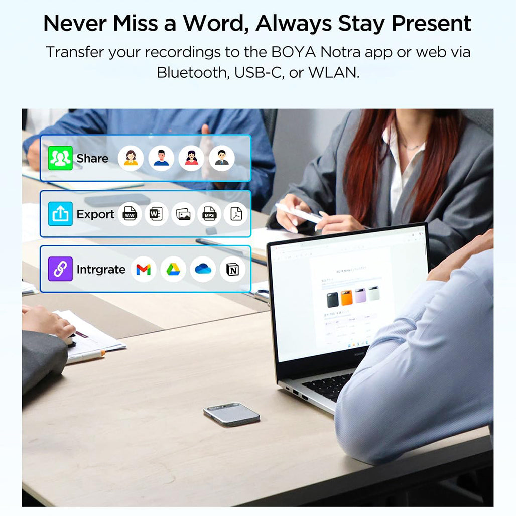 A Photo Of BOYA Notra AI Voice Recorder – Smart Transcription Device with ChatGPT & Gemini AI