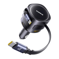 A Photo Of Baseus Enjoyment Max 90W Car Charger – Dual Retractable USB-C Cables, USB-C & USB-A Ports