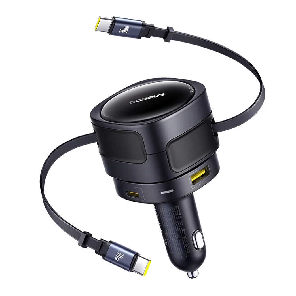 A Photo Of Baseus Enjoyment Max 90W Car Charger – Dual Retractable USB-C Cables, USB-C & USB-A Ports