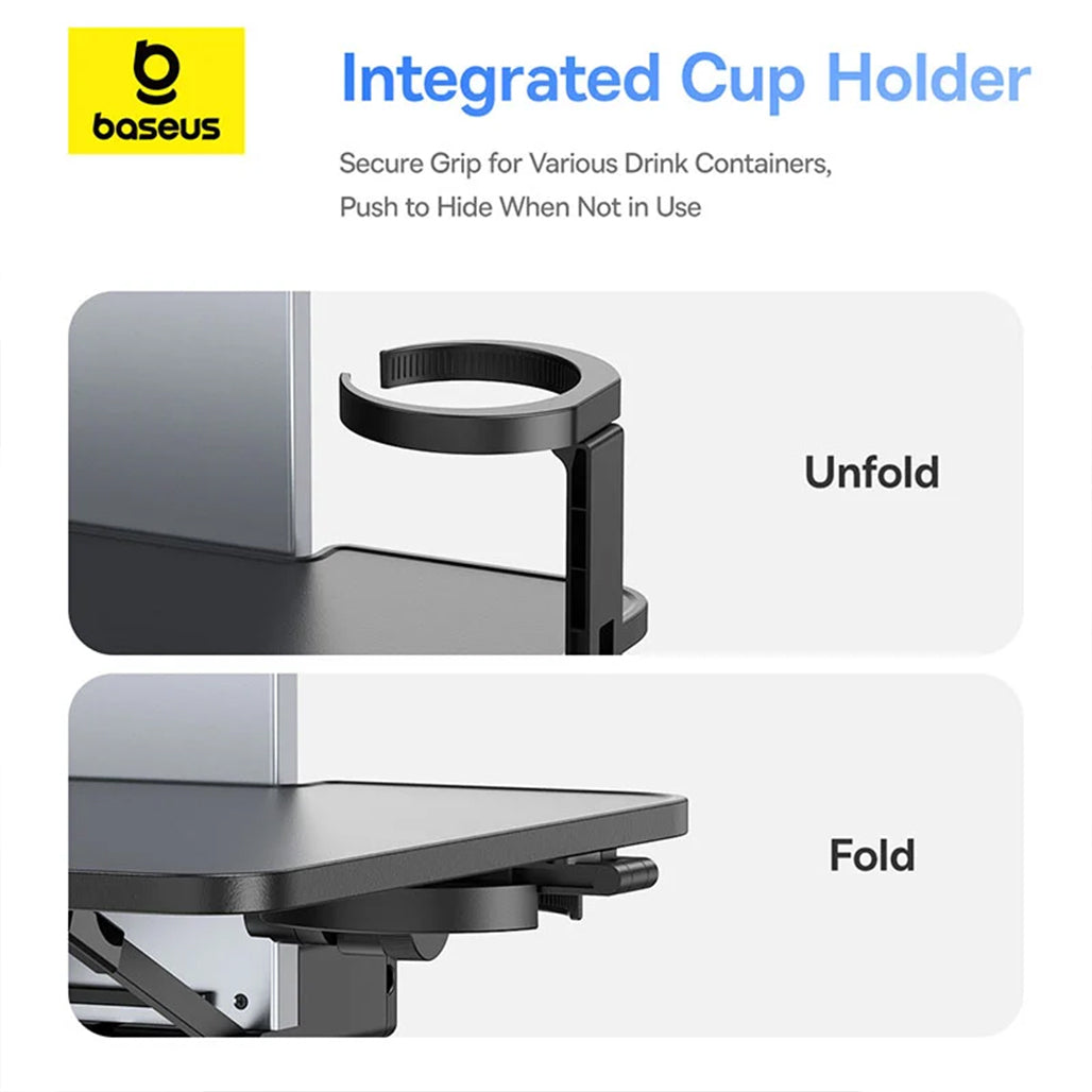 A Photo Of Baseus MagPro II Versatile Car Mount - Foldable Laptop Desk with 360° Rotatable Phone Holder, Adjustable Height, Easy Installation for Backseat Headrest, Black