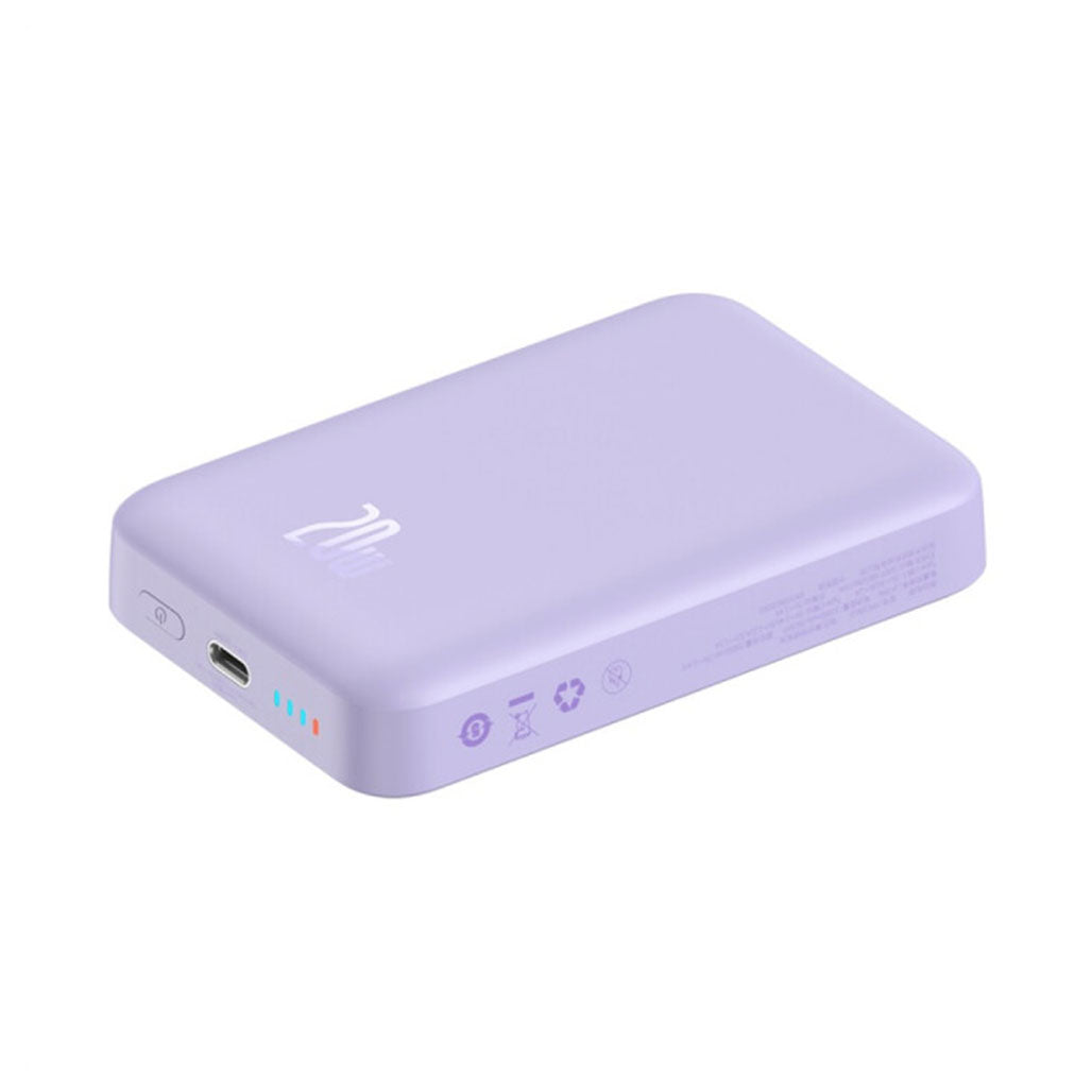 A Photo Of Baseus Magnetic Mini Wireless Fast Charge Power Bank 10000mAh 20W - Purple | Includes Type-C to Type-C Cable