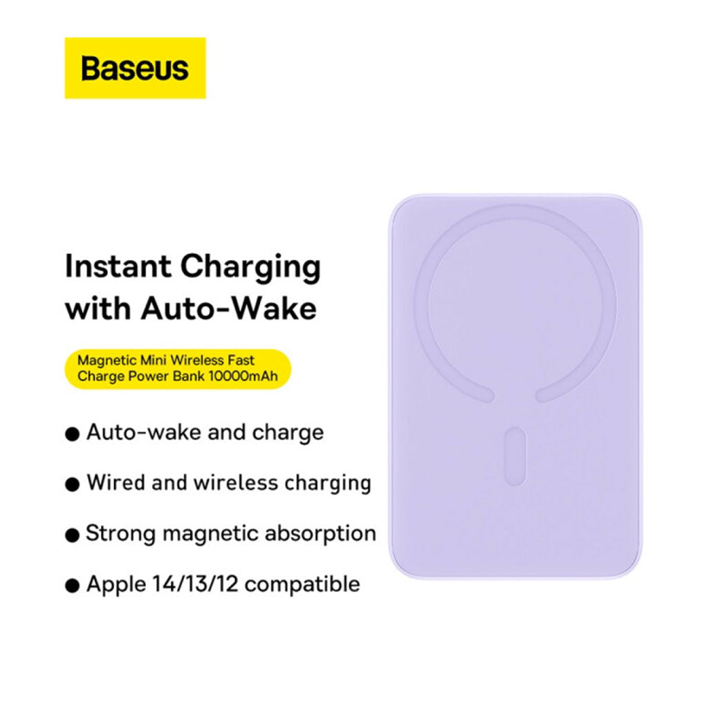 A Photo Of Baseus Magnetic Mini Wireless Fast Charge Power Bank 10000mAh 20W - Purple | Includes Type-C to Type-C Cable