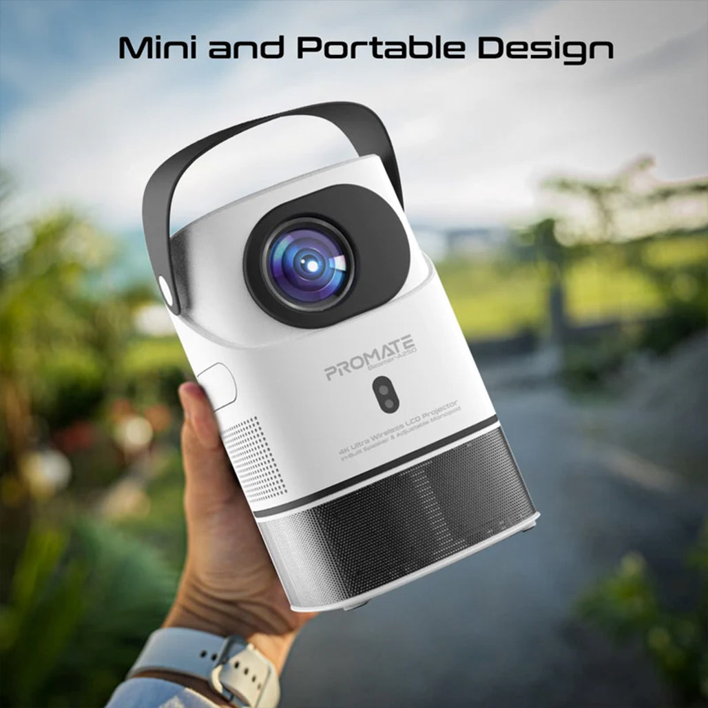 A Photo Of Promate Beamer-A250 4K Ultra HD Wireless LCD Projector with Built-In Speaker & Adjustable Monopod Stand