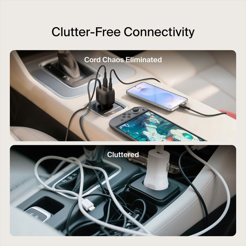 A Photo Of Belkin BoostCharge 75W Retractable Car Charger with USB-C Cable & Dual Ports