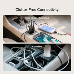 A Photo Of Belkin BoostCharge 75W Retractable Car Charger with USB-C Cable & Dual Ports