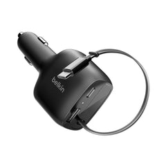 A Photo Of Belkin BoostCharge 75W Retractable Car Charger with USB-C Cable & Dual Ports