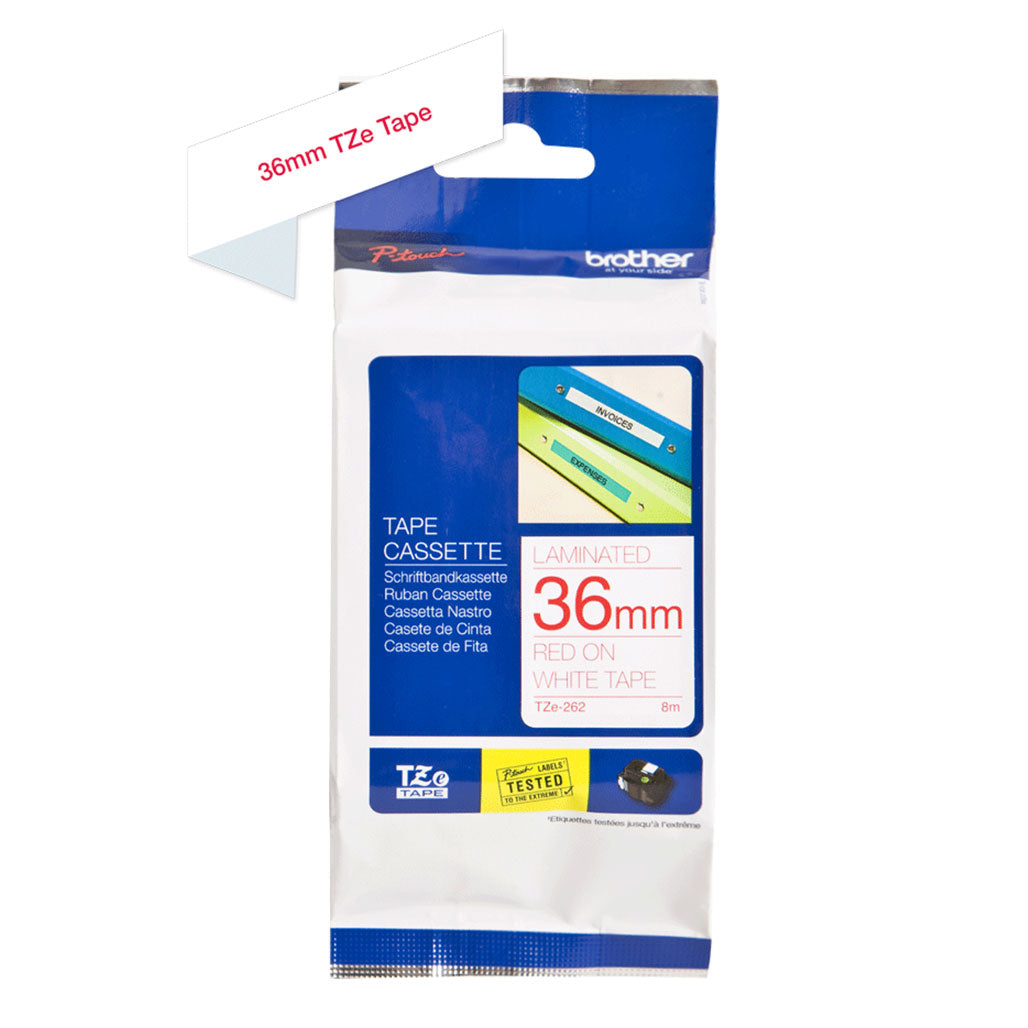 A Photo Of Brother TZe-262 Labelling Tape Cassette – Red on White, 36mm wide