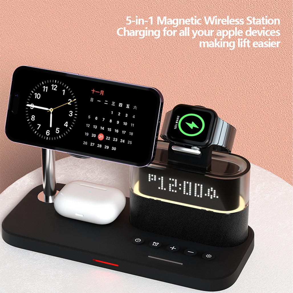 A Photo Of 5-in-1 Multifunctional 15W Wireless Charging Station with Bedside Clock - C09