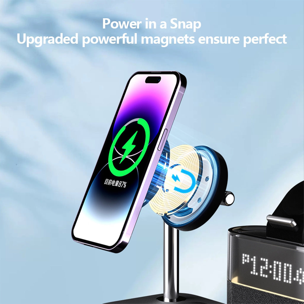 A Photo Of 5-in-1 Multifunctional 15W Wireless Charging Station with Bedside Clock - C09