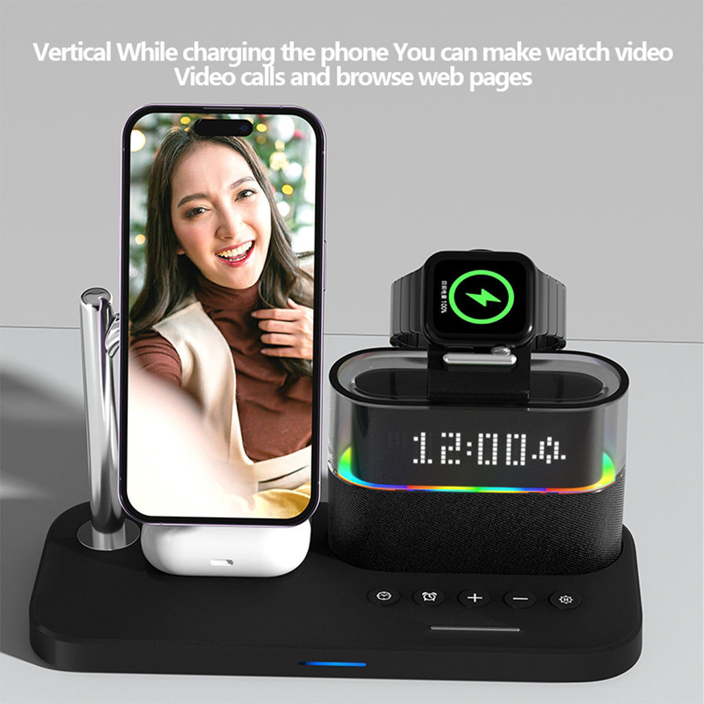 A Photo Of 5-in-1 Multifunctional 15W Wireless Charging Station with Bedside Clock - C09