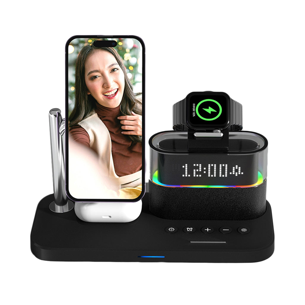 A Photo Of 5-in-1 Multifunctional 15W Wireless Charging Station with Bedside Clock - C09