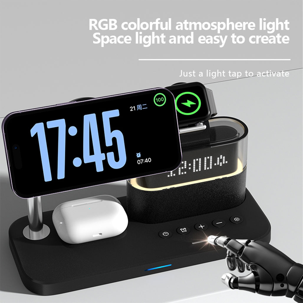 A Photo Of 5-in-1 Multifunctional 15W Wireless Charging Station with Bedside Clock - C09